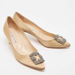 Manolo Blahnik Gold Satin Hangisi Pumps Size 42