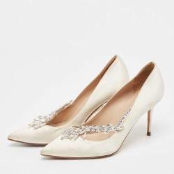 Pre Owned Manolo Blahnik White Satin Nadira Pumps Size 37