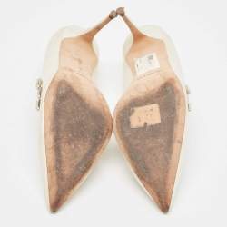 Pre Owned Manolo Blahnik White Satin Nadira Pumps Size 37