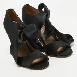 Manolo Blahnik Black Satin Bow Tie Sandals Size 40