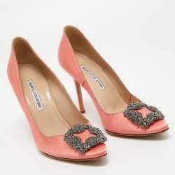 Pre Owned Manolo Blahnik Pink Satin Hangisi Pumps Size 37.5
