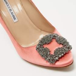 Pre Owned Manolo Blahnik Pink Satin Hangisi Pumps Size 37.5