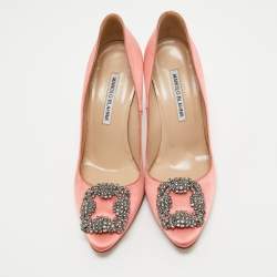 Pre Owned Manolo Blahnik Pink Satin Hangisi Pumps Size 37.5