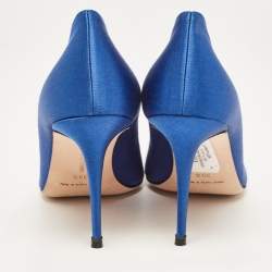 Pre Owned Manolo Blahnik Blue Satin Nadira Pumps Size 39.5