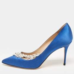 Pre Owned Manolo Blahnik Blue Satin Nadira Pumps Size 39.5