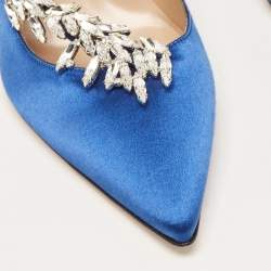Pre Owned Manolo Blahnik Blue Satin Nadira Pumps Size 39.5