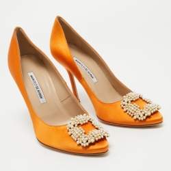 Manolo Blahnik Orange Satin Hangisi Pumps Size 39