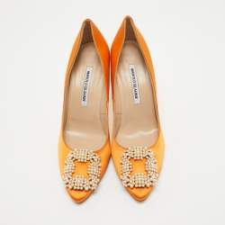 Manolo Blahnik Orange Satin Hangisi Pumps Size 39