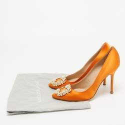 Manolo Blahnik Orange Satin Hangisi Pumps Size 39