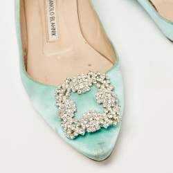 Manolo Blahnik Turquoise Satin Hangisi Ballet Flats Size 37