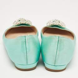 Manolo Blahnik Turquoise Satin Hangisi Ballet Flats Size 37