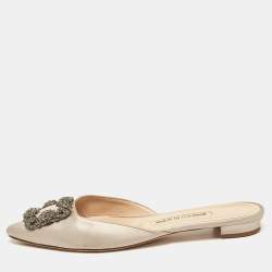 Manolo Blahnik Grey Satin Hangisi Flat Mules Size 37.5