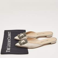 Manolo Blahnik Grey Satin Hangisi Flat Mules Size 37.5
