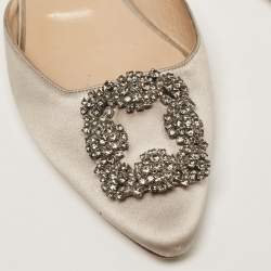 Manolo Blahnik Grey Satin Hangisi Flat Mules Size 37.5
