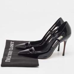 Pre Owned Manolo Blahnik Black Patent Leather Cut Out Pumps Size 36.5 