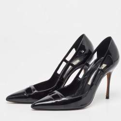 Pre Owned Manolo Blahnik Black Patent Leather Cut Out Pumps Size 36.5 