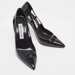 Pre Owned Manolo Blahnik Black Patent Leather Cut Out Pumps Size 36.5 