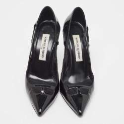 Pre Owned Manolo Blahnik Black Patent Leather Cut Out Pumps Size 36.5 