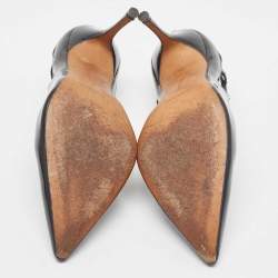 Pre Owned Manolo Blahnik Black Patent Leather Cut Out Pumps Size 36.5 