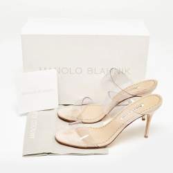 Pre Owned Manolo Blahnik Transparent PVC and Suede Open Toe Slide Sandals Size 40