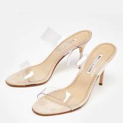 Pre Owned Manolo Blahnik Transparent PVC and Suede Open Toe Slide Sandals Size 40