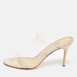 Pre Owned Manolo Blahnik Transparent PVC and Suede Open Toe Slide Sandals Size 40