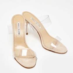Pre Owned Manolo Blahnik Transparent PVC and Suede Open Toe Slide Sandals Size 40