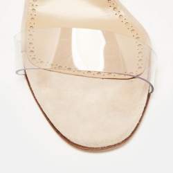 Pre Owned Manolo Blahnik Transparent PVC and Suede Open Toe Slide Sandals Size 40