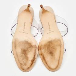 Pre Owned Manolo Blahnik Transparent PVC and Suede Open Toe Slide Sandals Size 40