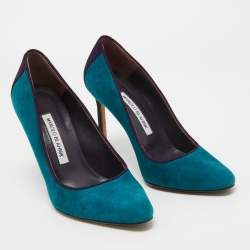 Pre Owned Manolo Blahnik Blue/Purple Suede Pointed Toe Pumps Size 37