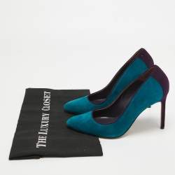Pre Owned Manolo Blahnik Blue/Purple Suede Pointed Toe Pumps Size 37