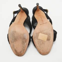 Pre Owned Manolo Blahnik Black Mesh and Leather Slingback Sandals Size 37