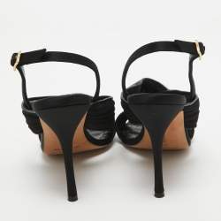 Pre Owned Manolo Blahnik Black Mesh and Leather Slingback Sandals Size 37