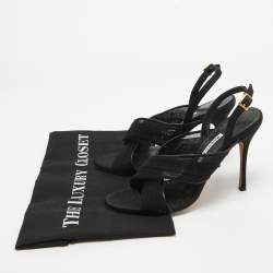 Pre Owned Manolo Blahnik Black Mesh and Leather Slingback Sandals Size 37