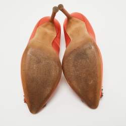 Pre Owned Manolo Blahnik Orange Satin Hangisi Pumps Size 37
