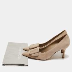 Manolo Blahnik Beige Suede Buckle Maysale Pumps Size 36