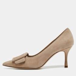 Manolo Blahnik Beige Suede Buckle Maysale Pumps Size 36