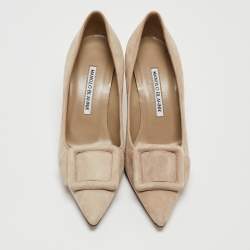 Manolo Blahnik Beige Suede Buckle Maysale Pumps Size 36