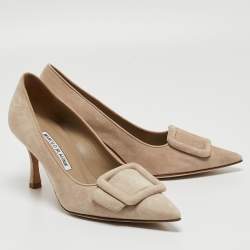 Manolo Blahnik Beige Suede Buckle Maysale Pumps Size 36