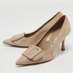 Manolo Blahnik Beige Suede Buckle Maysale Pumps Size 36