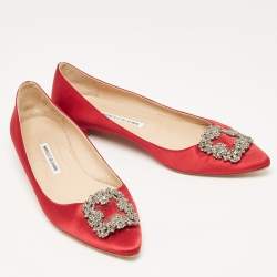 Manolo Blahnik Burgundy Satin Hangisi Ballet Flats Size 41.5