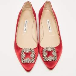 Manolo Blahnik Burgundy Satin Hangisi Ballet Flats Size 41.5