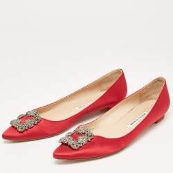 Manolo Blahnik Burgundy Satin Hangisi Ballet Flats Size 41.5