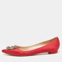 Manolo Blahnik Burgundy Satin Hangisi Ballet Flats Size 41.5