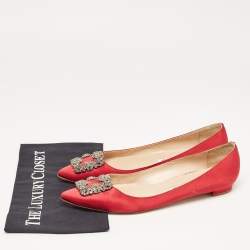 Manolo Blahnik Burgundy Satin Hangisi Ballet Flats Size 41.5