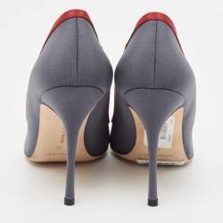 Pre Owned Manolo Blahnik Grey Satin and Canvas Gotrian Pumps Size 39