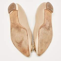 Pre Owned Manolo Blahnik Gold Satin Hangisi Ballet Flats Size 38.5