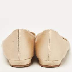 Pre Owned Manolo Blahnik Gold Satin Hangisi Ballet Flats Size 38.5