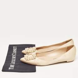 Pre Owned Manolo Blahnik Gold Satin Hangisi Ballet Flats Size 38.5