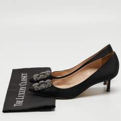 Manolo Blahnik Black Satin Hangisi Pumps Size 38.5